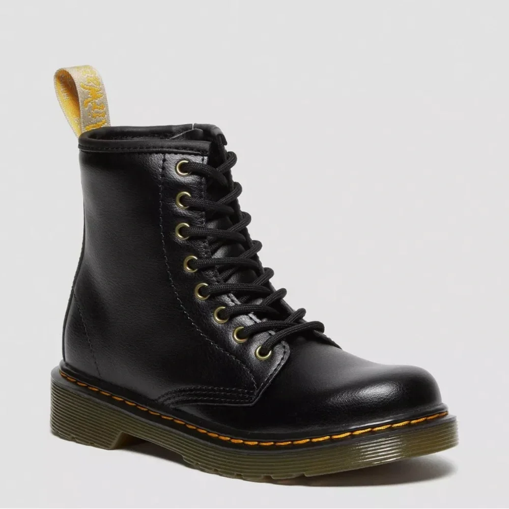 Dr Martens 1460 Junior Youth Sz 3 Vegan Black Lace Up Combat Boots Unisex Chunky